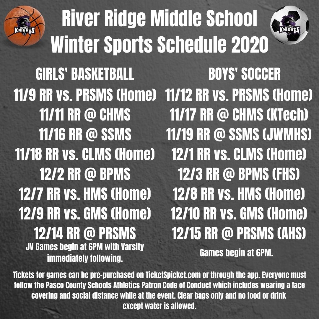 Winter Sports Schedules 202021 River Ridge Middle School