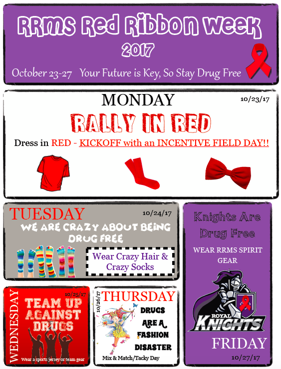 Red Ribbon Week Dress Up Days 10/26 - 10/30