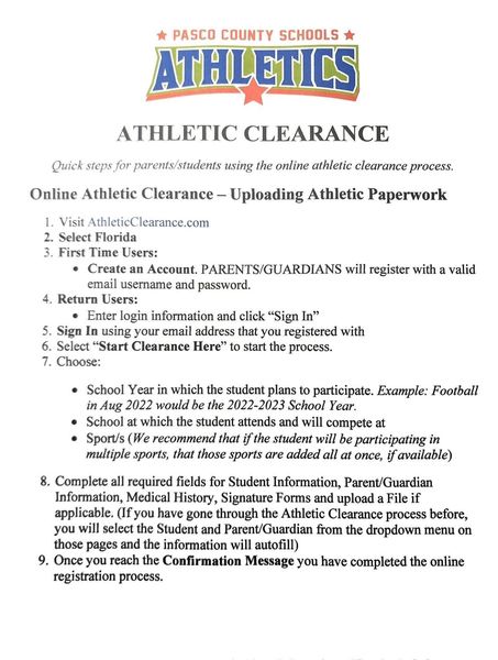 Fort White High - FWHS will be using Athletic Clearance as the official  paperwork portal for all sports during the 2022-2023 school year. ALL  athletes are REQUIRED to go online and register