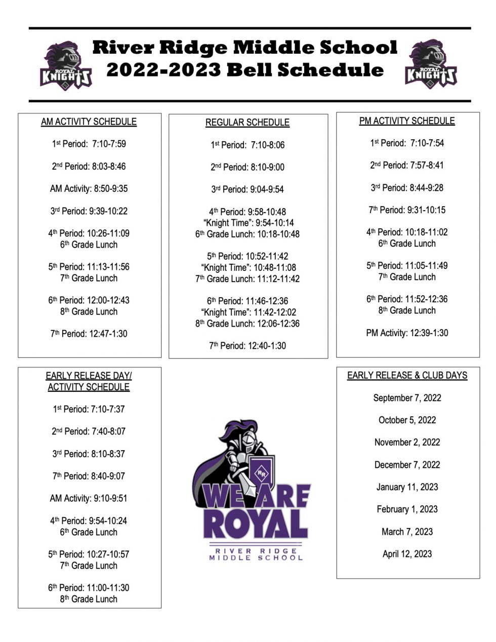 2022-23 Bell Schedule | River Ridge Middle School